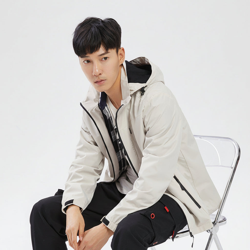 Men Single Layer Outdoor Hooded Jacket Casual