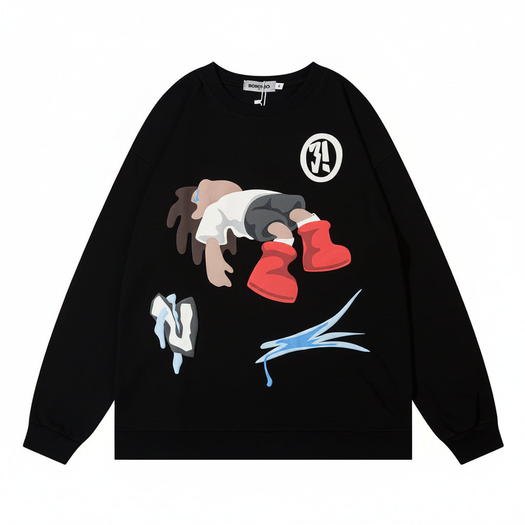Men’s Cartoon Print Crew Neck Casual Sweatshirt