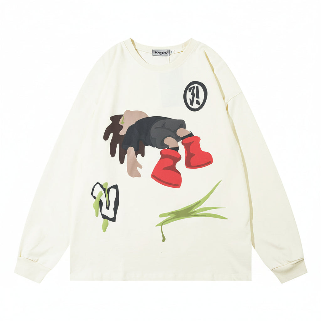 Men’s Cartoon Print Crew Neck Casual Sweatshirt
