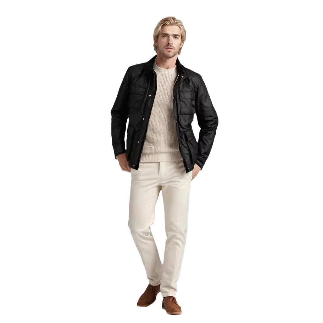 Men’s Solid Color Loose Fit Zipper Jacket