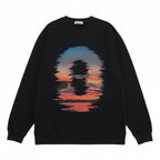 Men’s Sunset Reflection Printed Sweatshirt Loose Fit Casual