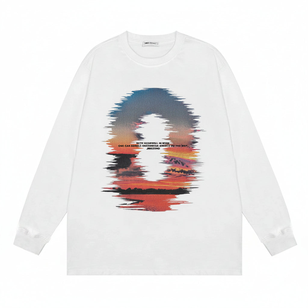 Men’s Sunset Reflection Printed Sweatshirt Loose Fit Casual