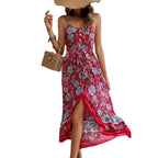 Women’s Floral Printed Sling Dress Asymmetric Vacation Style