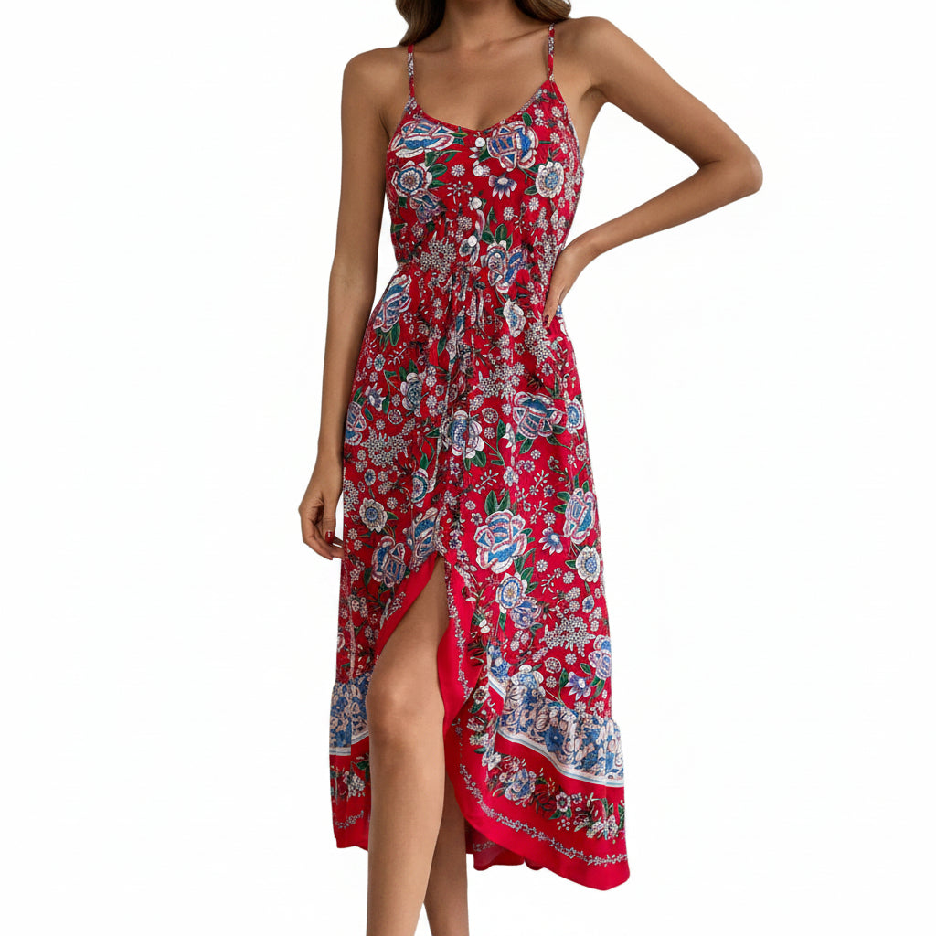 Women’s Floral Sling Asymmetric Vacation Dress