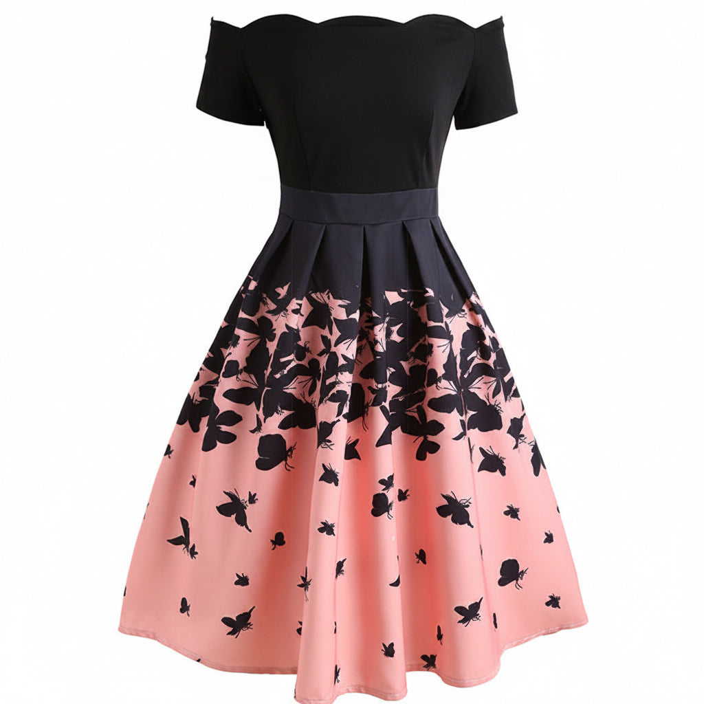 Women’s Gradient Vintage Pleated Dress Elegant Mid Length