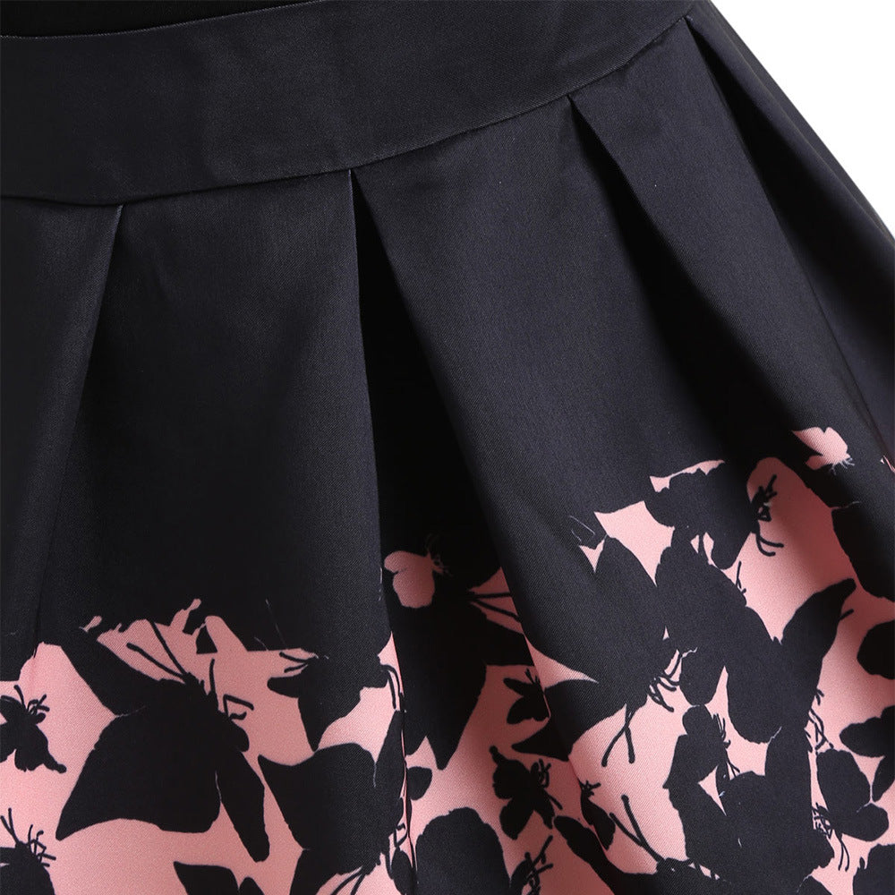 Women’s Gradient Vintage Pleated Dress Elegant Mid Length