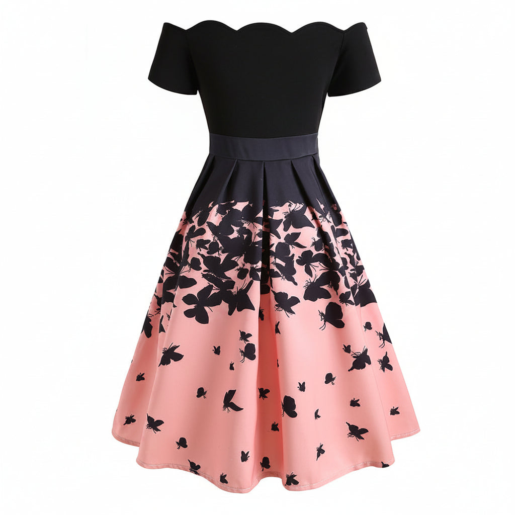 Women’s Gradient Vintage Pleated Dress Elegant Mid Length