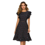Women’s Vintage Polka Dot Ruffle Midi Dress