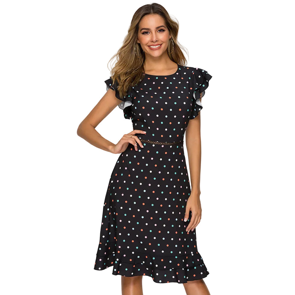 Women’s Vintage Polka Dot Ruffle Midi Dress