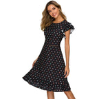 Women’s Vintage Polka Dot Ruffle Midi Dress