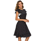 Women’s Vintage Polka Dot Ruffle Midi Dress