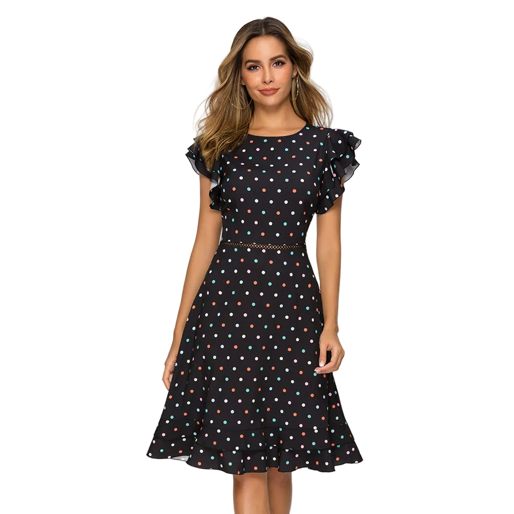Women’s Vintage Polka Dot Ruffle Midi Dress