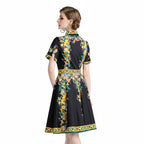 Women’s Vintage Print A-Line Dress Elegant Office Style