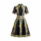 Women’s Vintage Print A-Line Dress Elegant Office Style