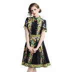 Women’s Vintage Print A-Line Dress Elegant Office Style
