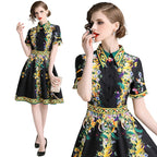 Women’s Vintage Print A-Line Dress Elegant Office Style