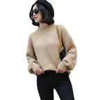 Women’s Half Neck Sweater Solid Color Knit Sweater Pullover
