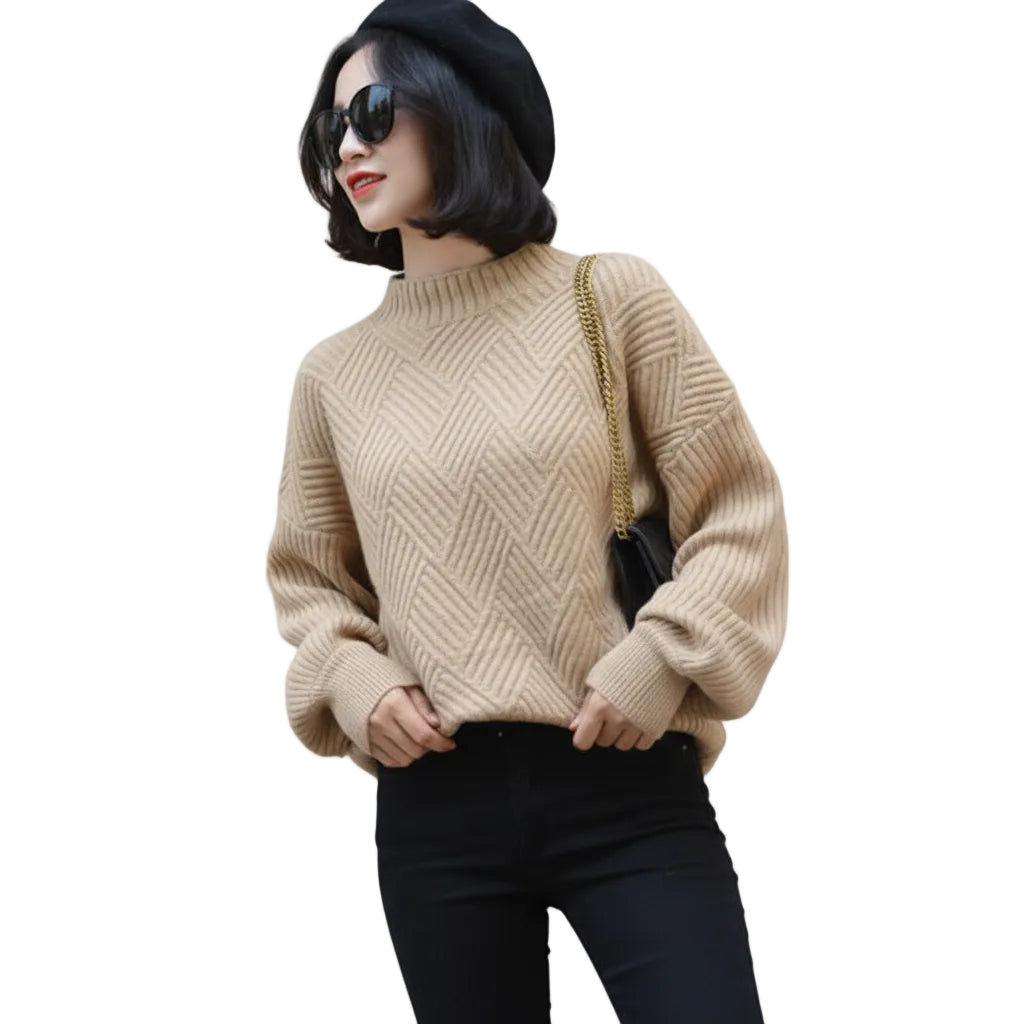 Women’s Half Neck Sweater Solid Color Knit Sweater Pullover