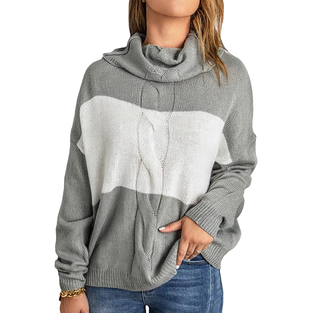 Women’s Turtleneck Sweater Hollow Stitching Knit Long Length Acrylic