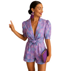 Women’s Summer Printed Short Jumpsuit with Belt – Lightweight Casual Outfit