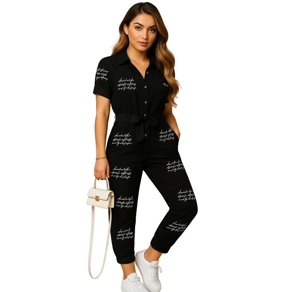 Women’s Structured Button-Front Jumpsuit – Tailored Elegant One-Piece Outfit