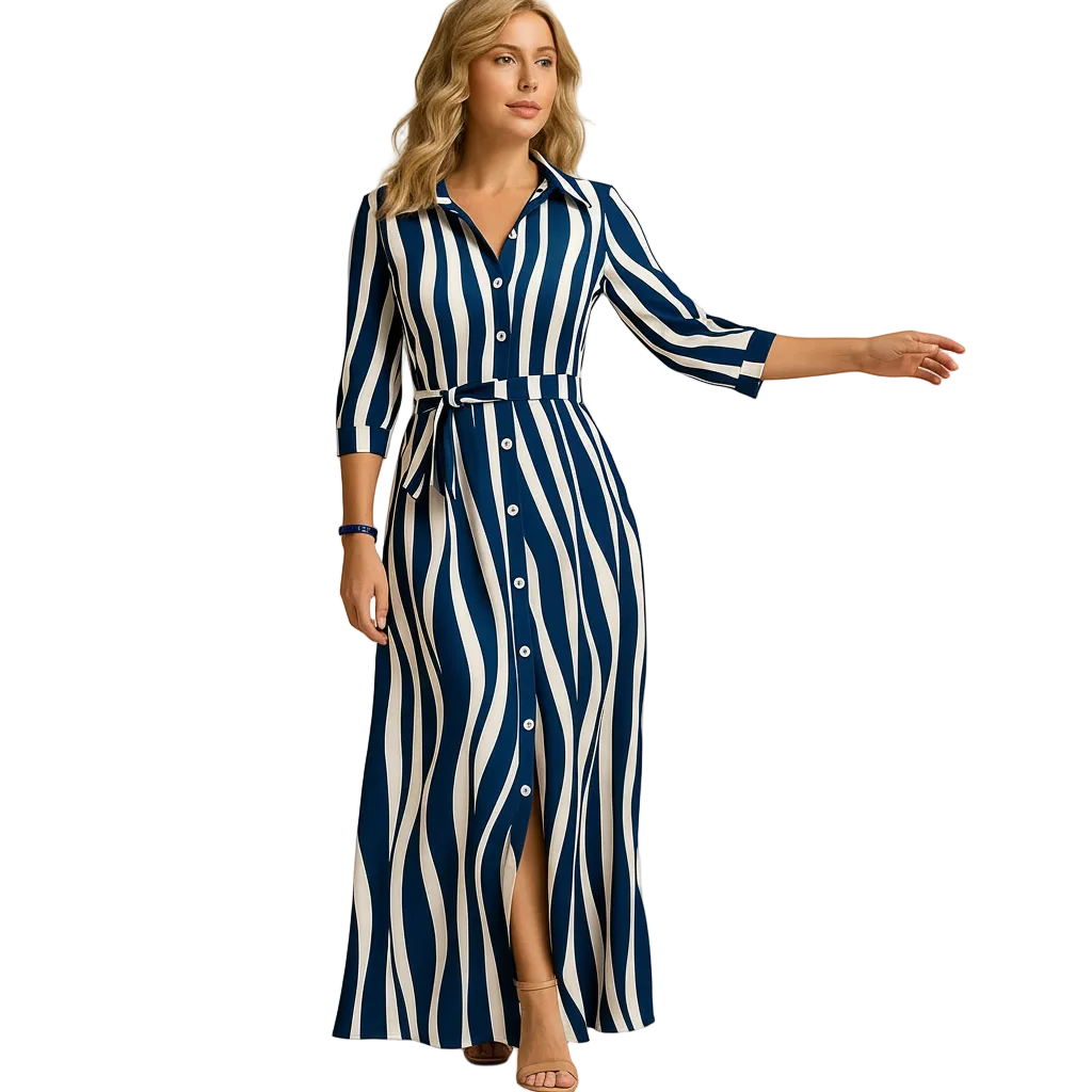 Women’s V-Neck Midi Dress with Front Slit – Elegant Flowing Party & Evening Dress