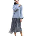 Women’s Half Neck Sweater Solid Color Knit Sweater Pullover