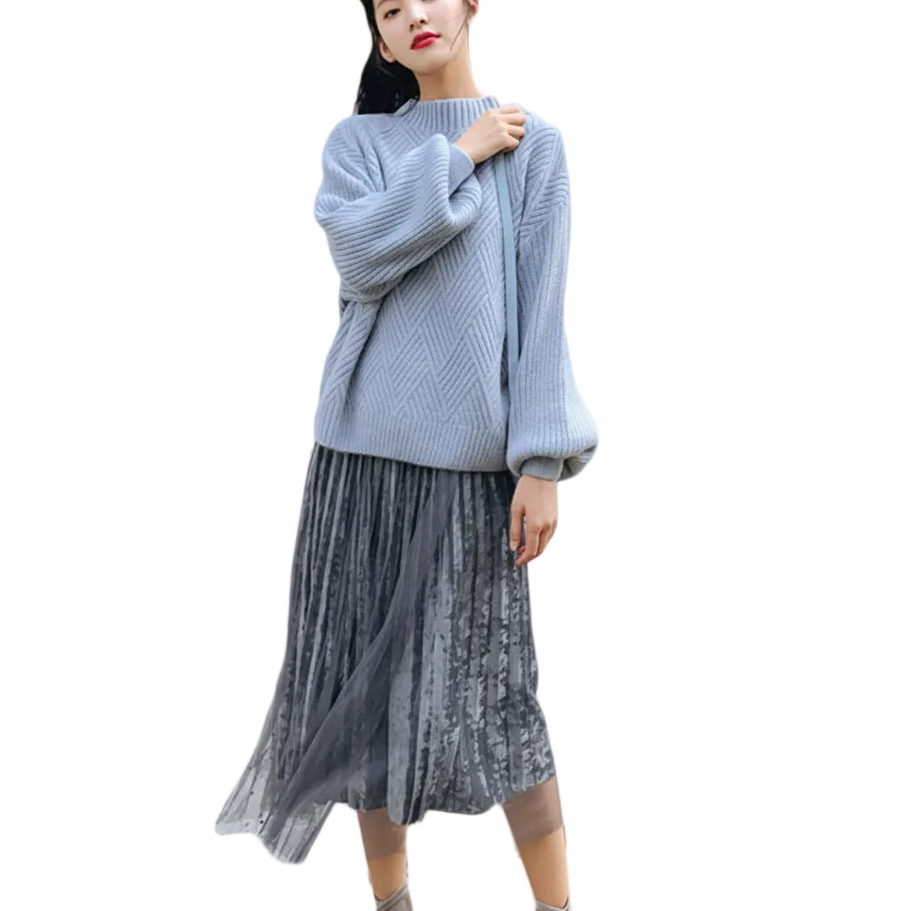 Women’s Half Neck Sweater Solid Color Knit Sweater Pullover