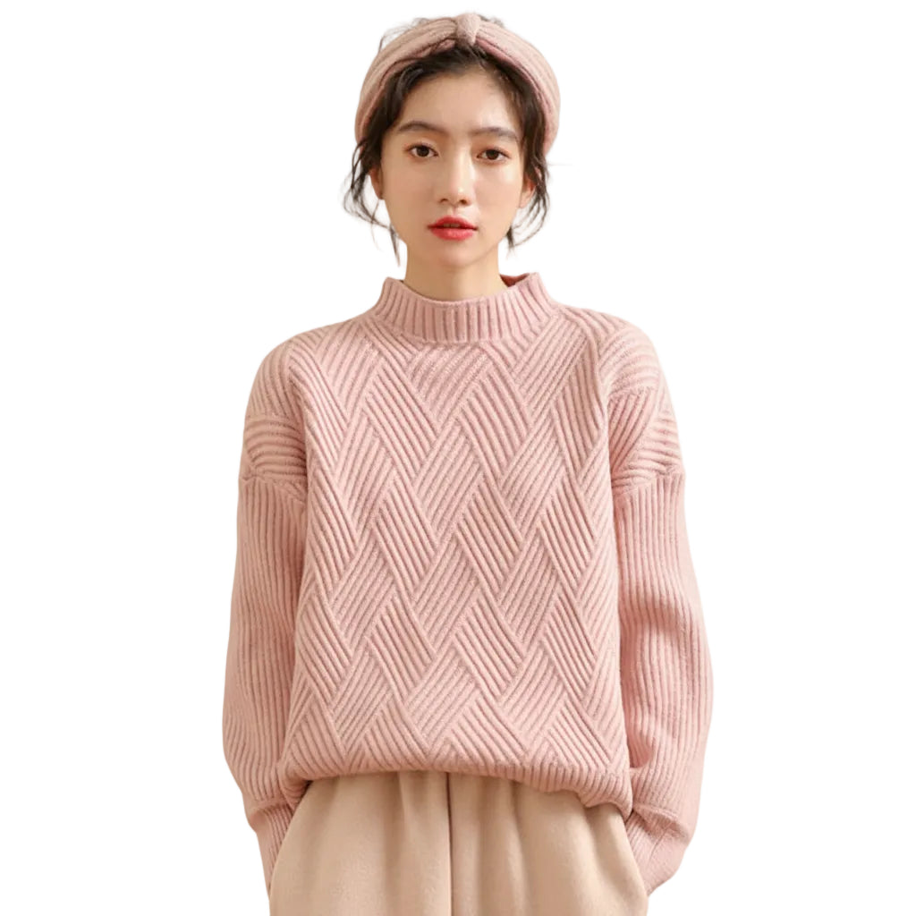 Women’s Half Neck Sweater Solid Color Knit Sweater Pullover