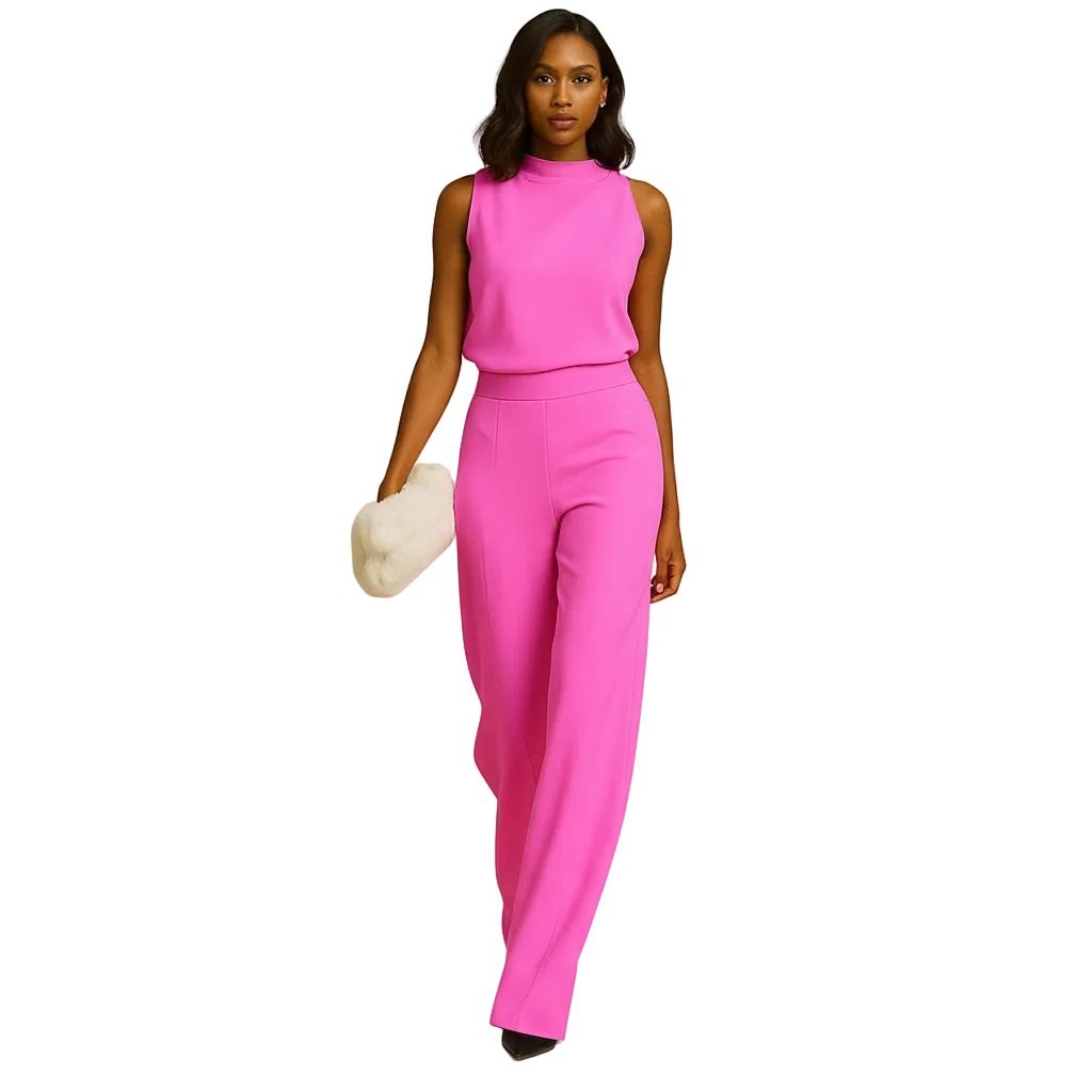 Women’s Halter-Neck Wide-Leg Jumpsuit with High Waist and Decorative Bow