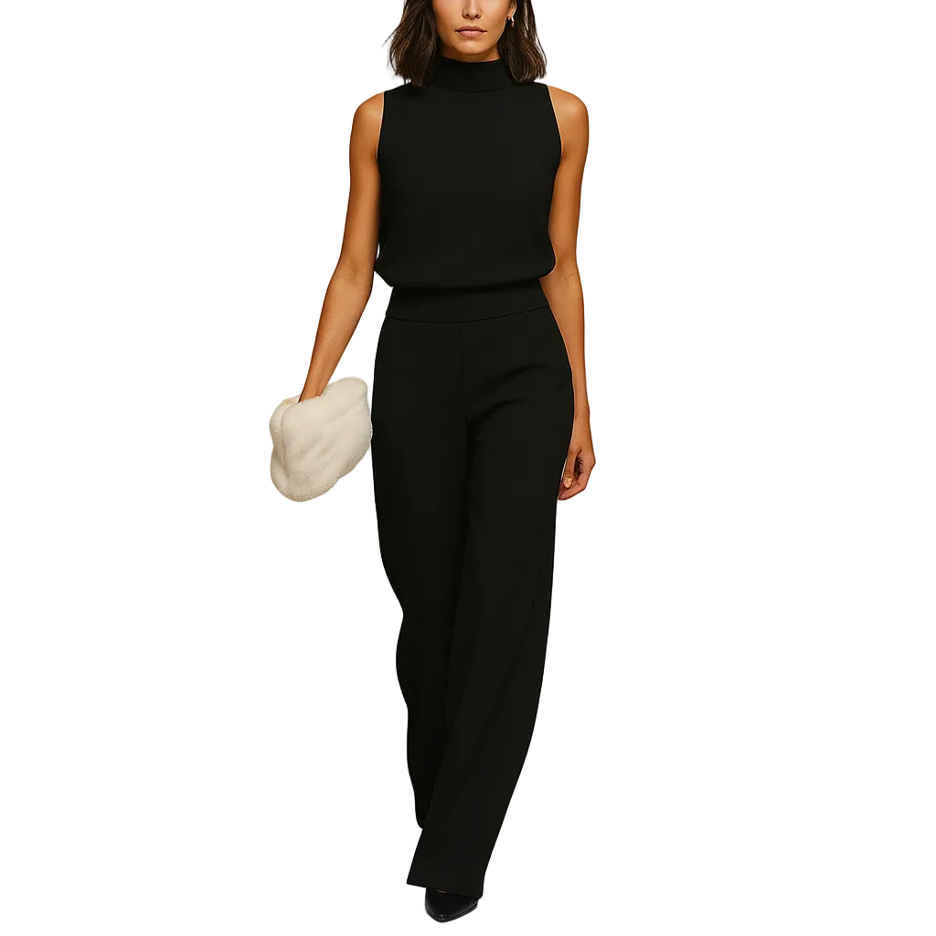 Women’s Halter-Neck Wide-Leg Jumpsuit with High Waist and Decorative Bow
