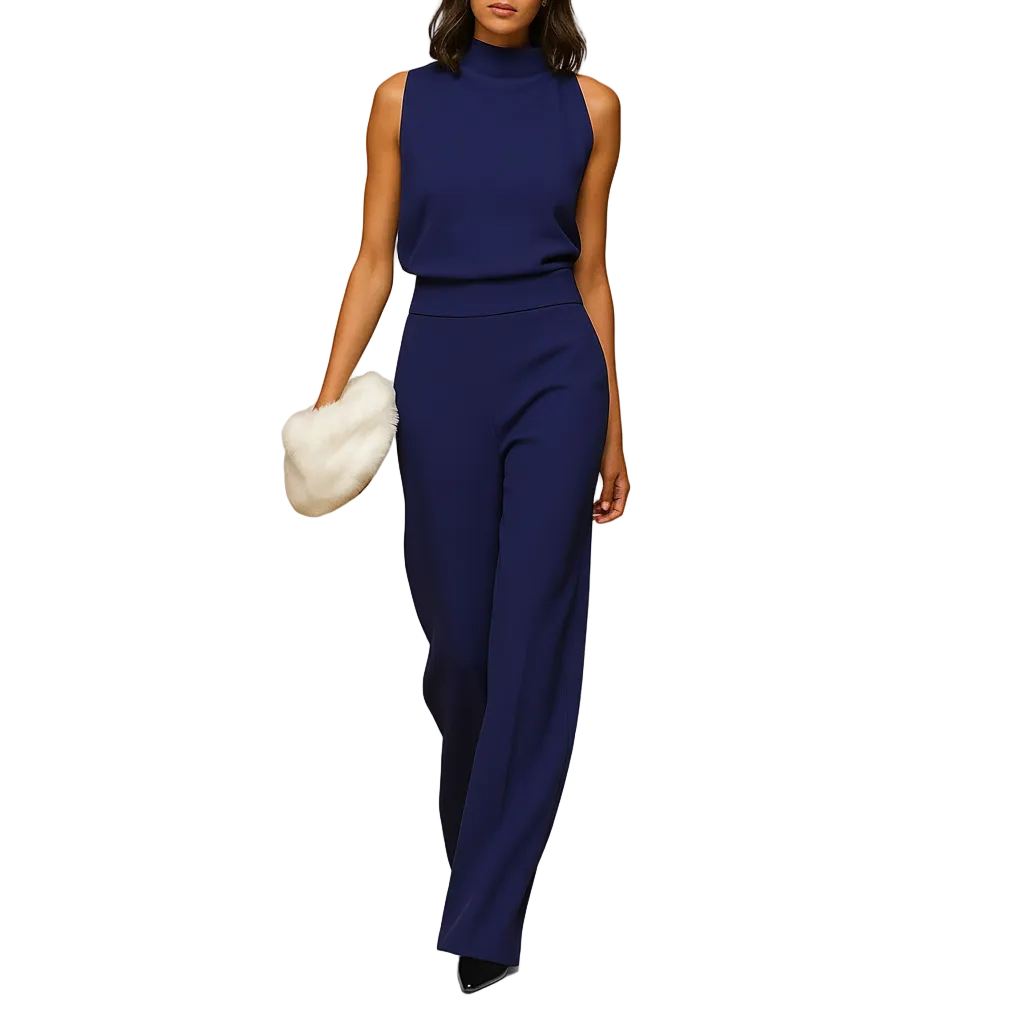 Women’s Halter-Neck Wide-Leg Jumpsuit with High Waist and Decorative Bow