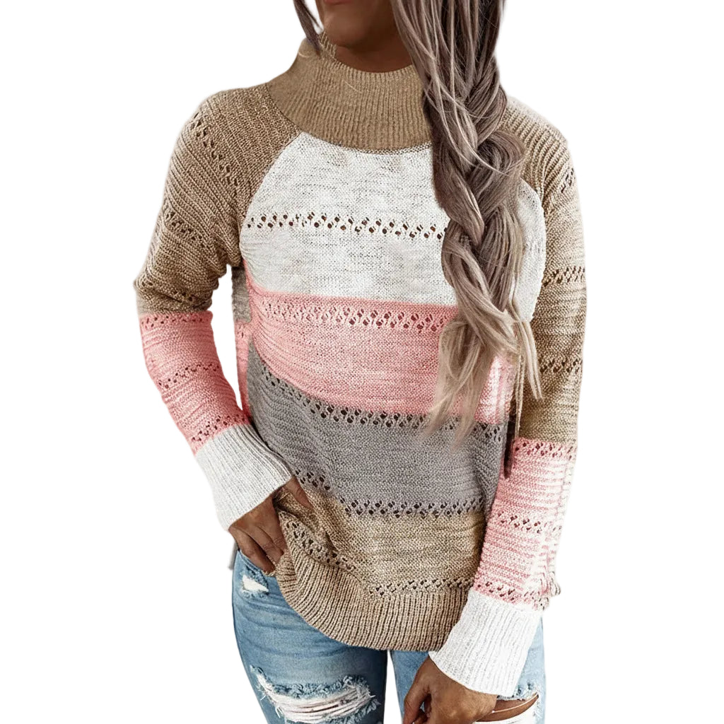 Women’s Turtleneck Sweater Hollow Stitching Knit Long Length Acrylic