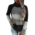 Women’s Turtleneck Sweater Hollow Stitching Knit Long Length Acrylic