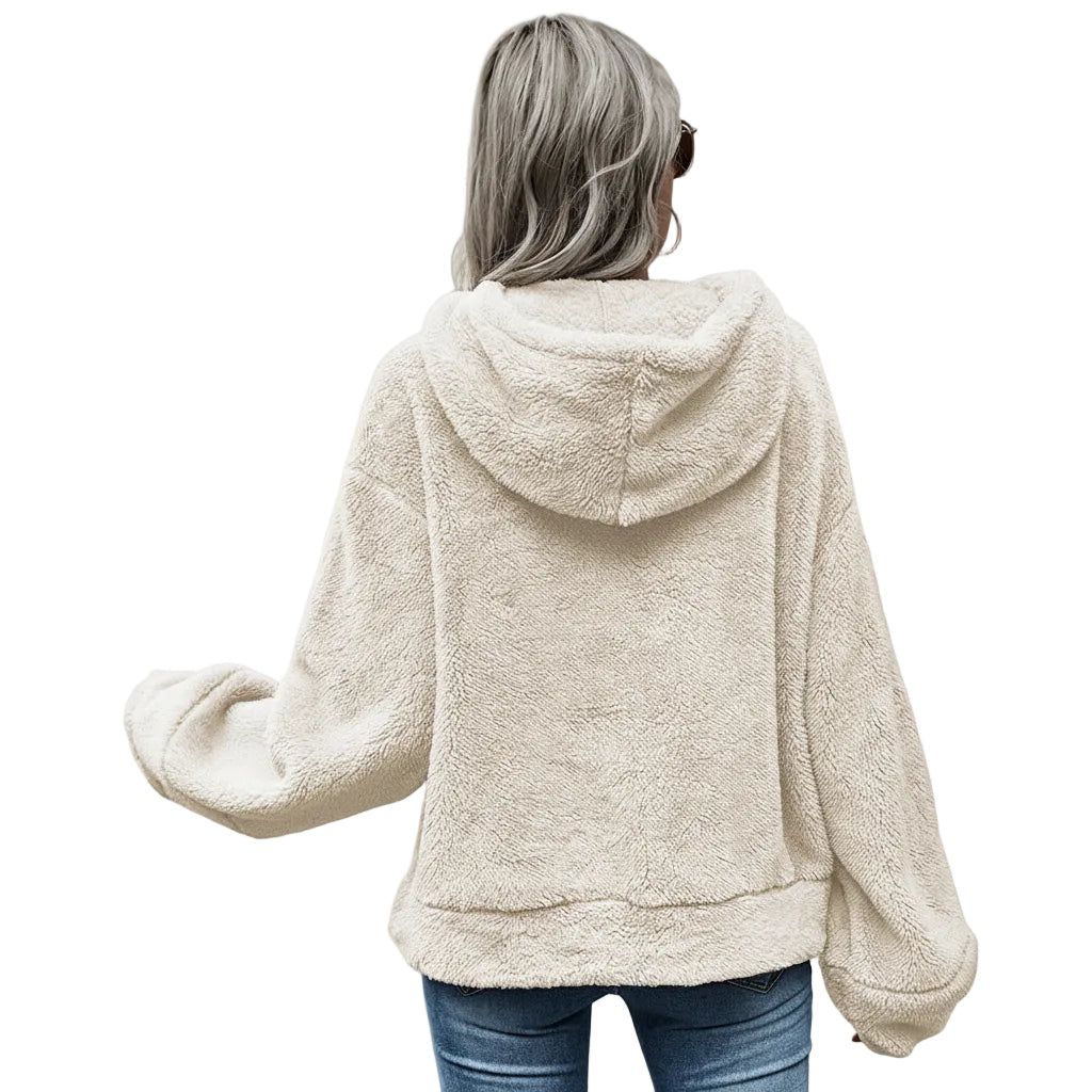 Women’s Hooded Sweater Solid Color Plush Loose Fit Polyester