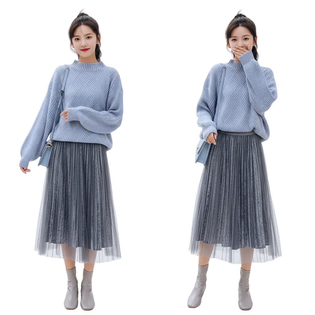 Women’s Half Neck Sweater Solid Color Knit Sweater Pullover