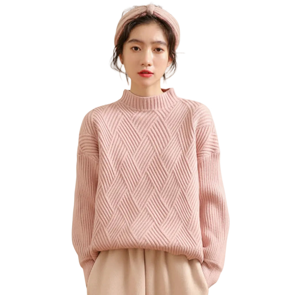 Women’s Half Neck Sweater Solid Color Knit Sweater Pullover