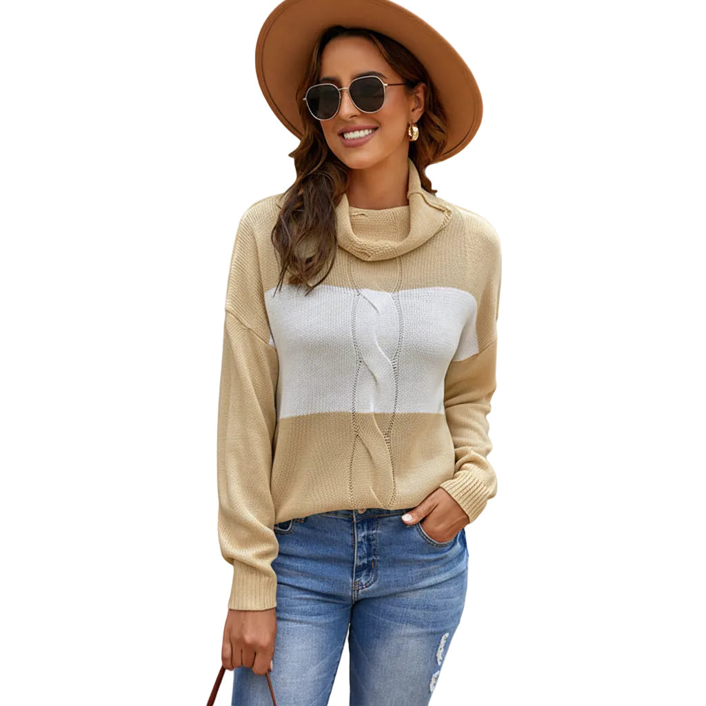 Women’s Turtleneck Sweater Hollow Stitching Knit Long Length Acrylic