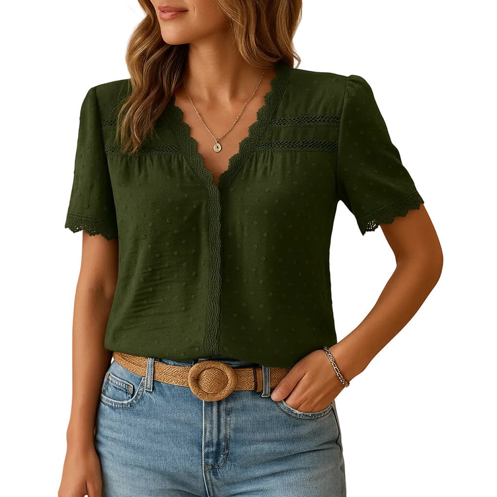 Women’s Lace V-Neck Fashion Blouse – Elegant Casual or Dressy Top