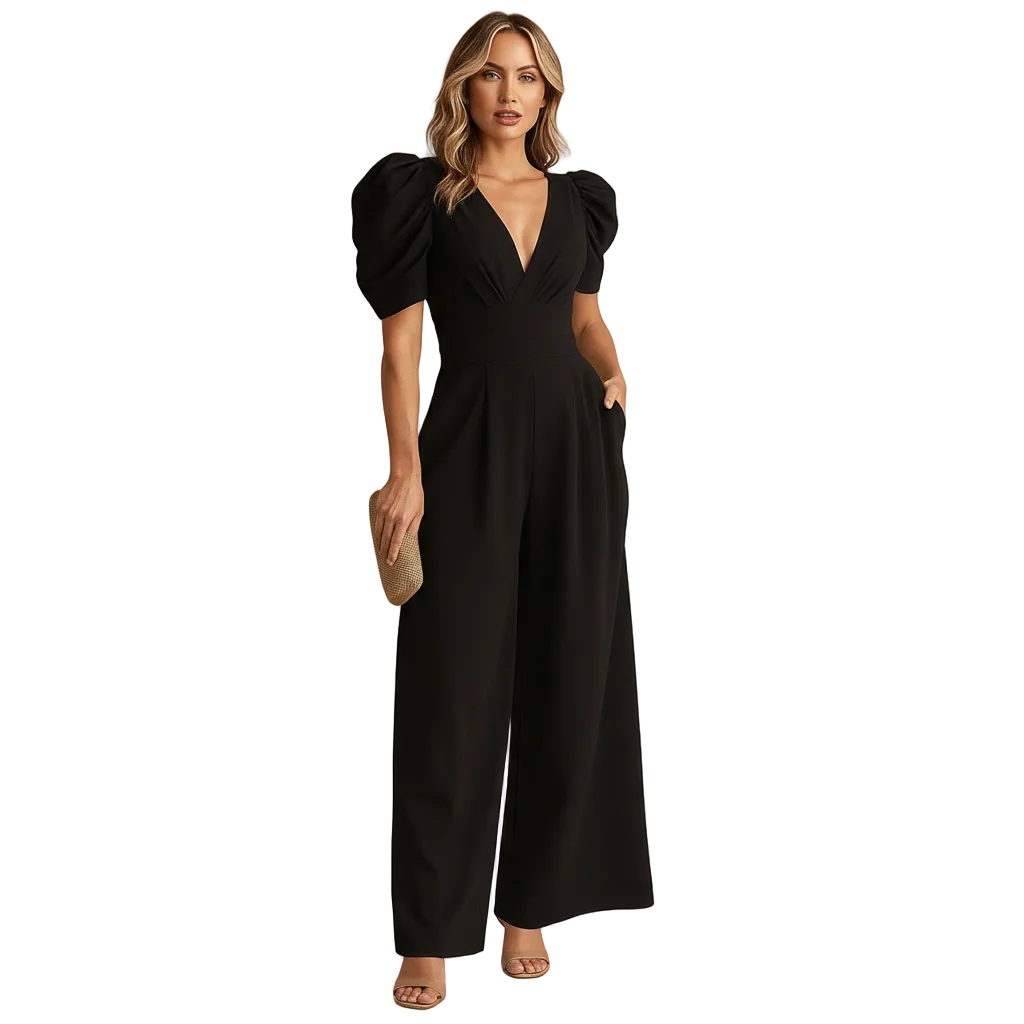 Women’s Formal Tailored Jumpsuit – Long Flowing Elegant Evening Outfit