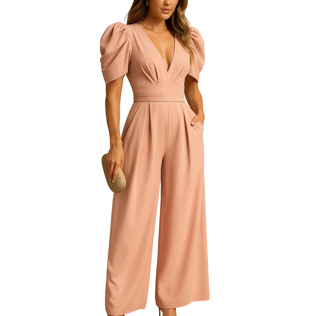 Women’s Formal Tailored Jumpsuit – Long Flowing Elegant Evening Outfit