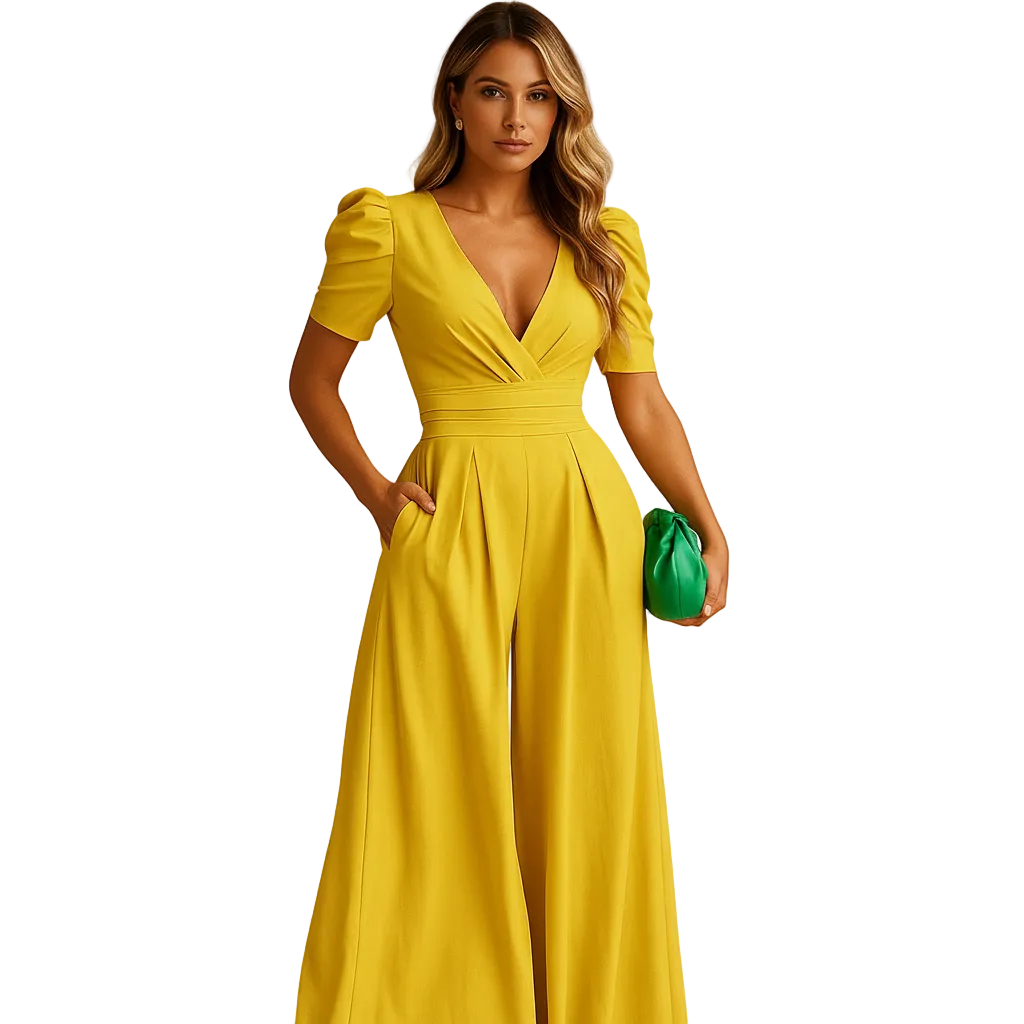 Women’s Formal Tailored Jumpsuit – Long Flowing Elegant Evening Outfit