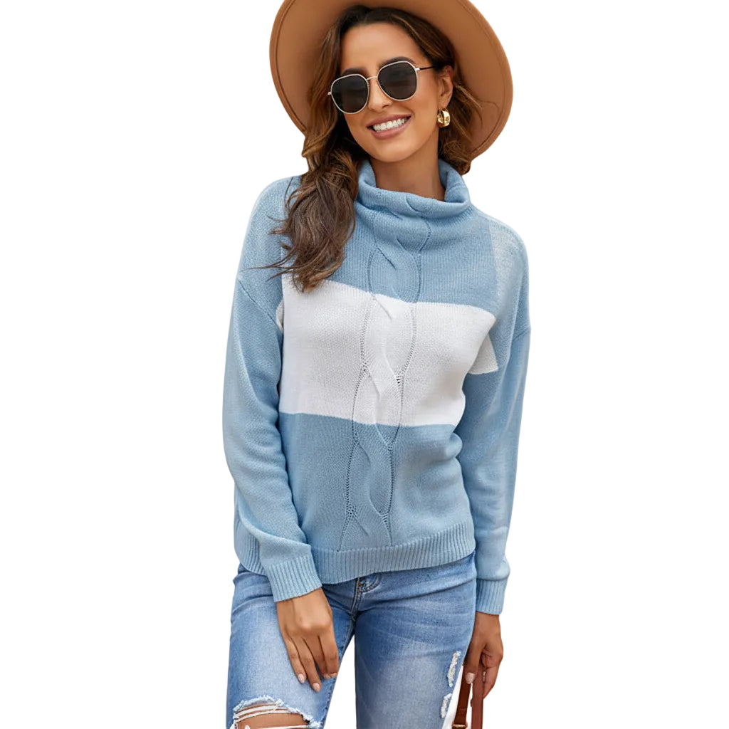 Women’s Turtleneck Sweater Hollow Stitching Knit Long Length Acrylic