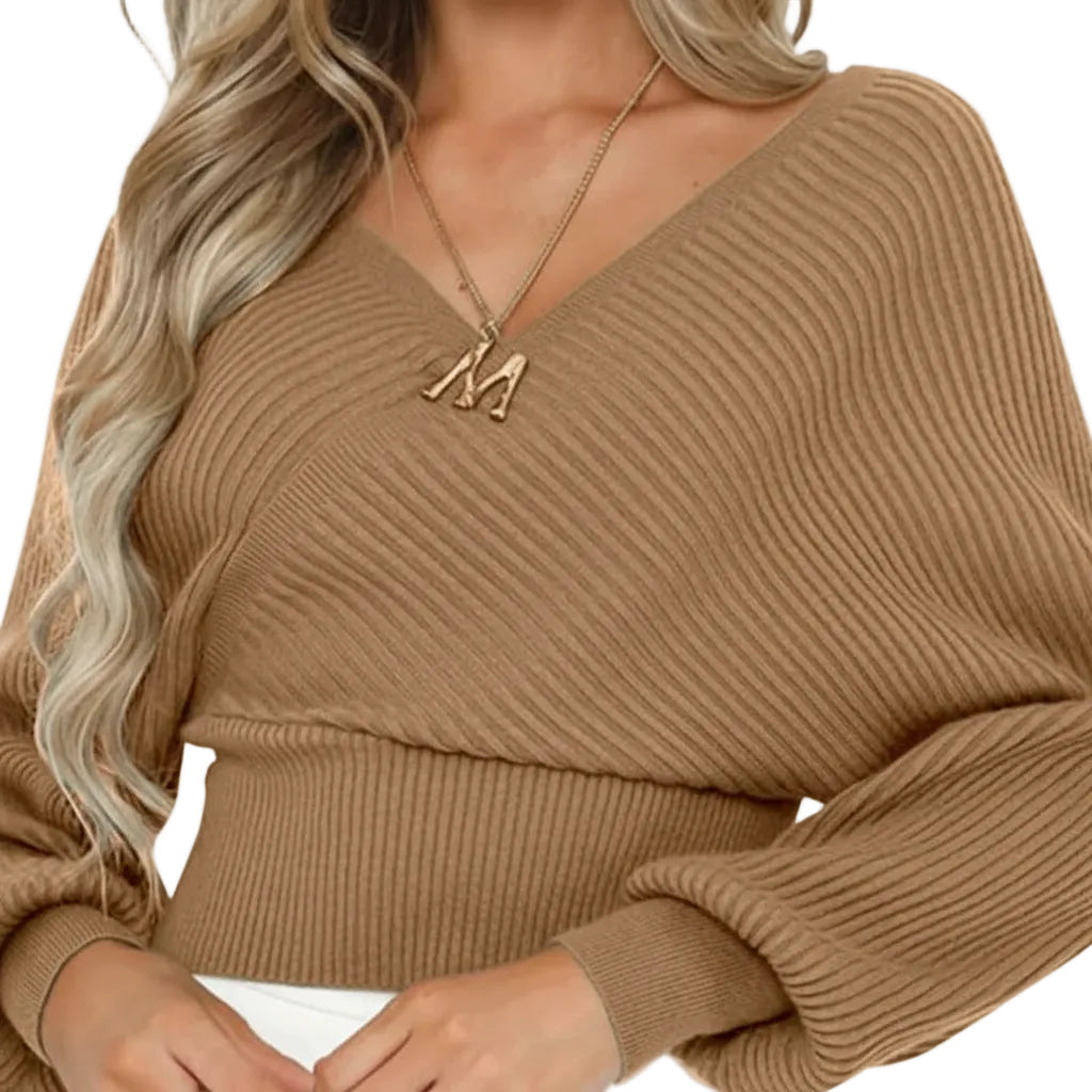 Women’s Loose Sweater Solid Color Pullover Lantern Sleeve Polyester