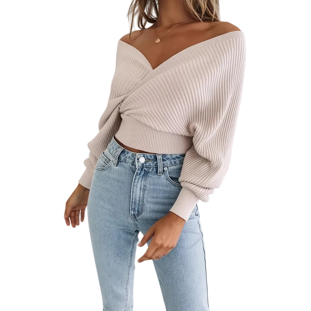 Women’s Loose Sweater Solid Color Pullover Lantern Sleeve Polyester
