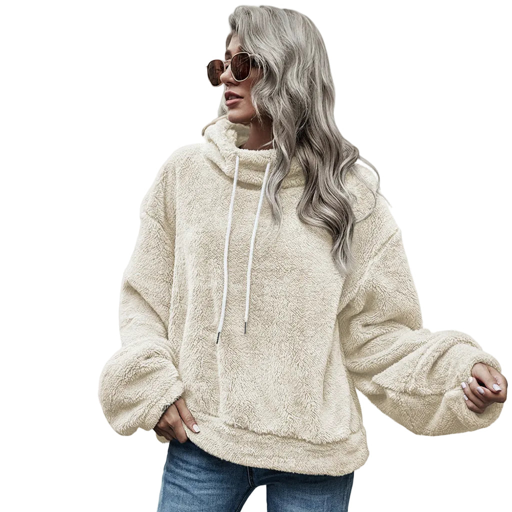 Women’s Hooded Sweater Solid Color Plush Loose Fit Polyester