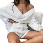Women’s Loose Sweater Solid Color Pullover Lantern Sleeve Polyester