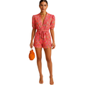 Women’s Summer Printed Short Jumpsuit with Belt – Lightweight Casual Outfit
