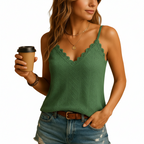 Women’s Sleeveless Lace-Trim V-Neck Top Casual Lightweight Summer Blouse