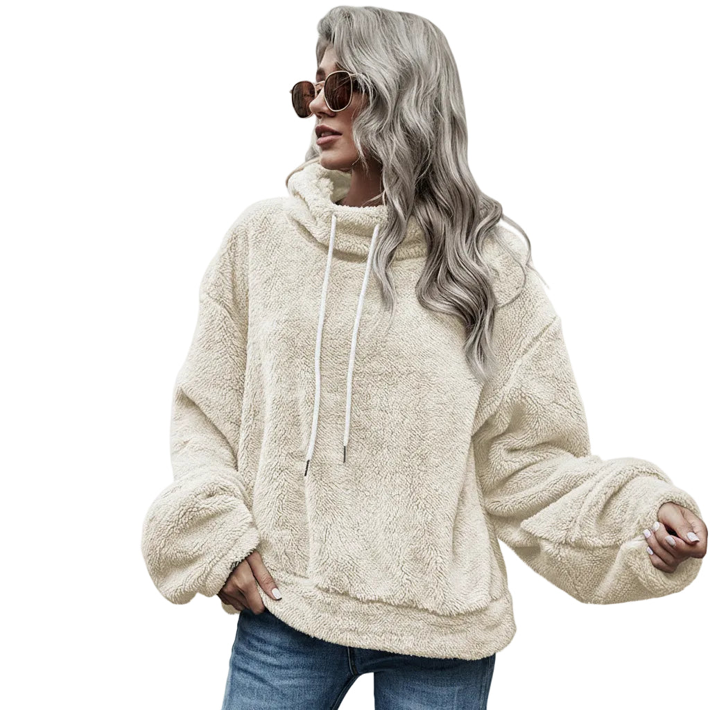 Women’s Hooded Sweater Solid Color Plush Loose Fit Polyester